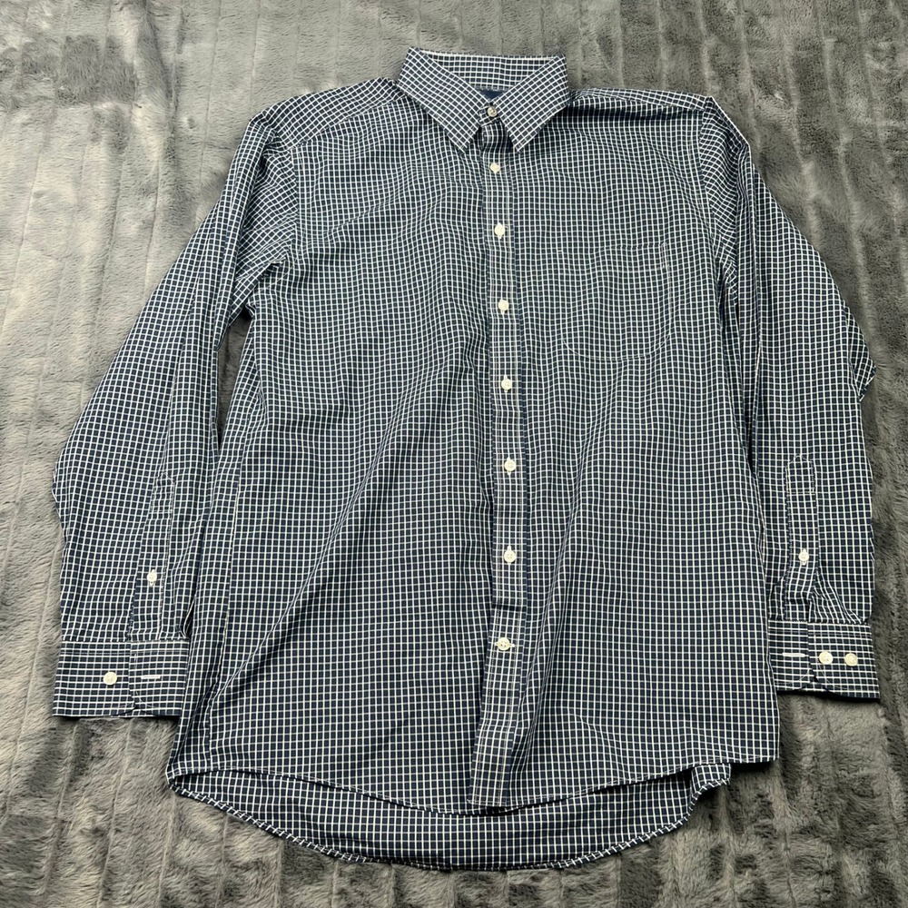 Stafford Travel Performance Super Shirt Mens 16 34-35 Regular Fit Navy Grid